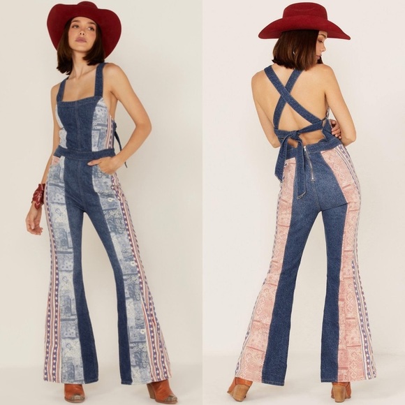 Free People 'We the Free' Dallas Flared Denim Jumpsuit, Stars and Stripes - Picture 2 of 9